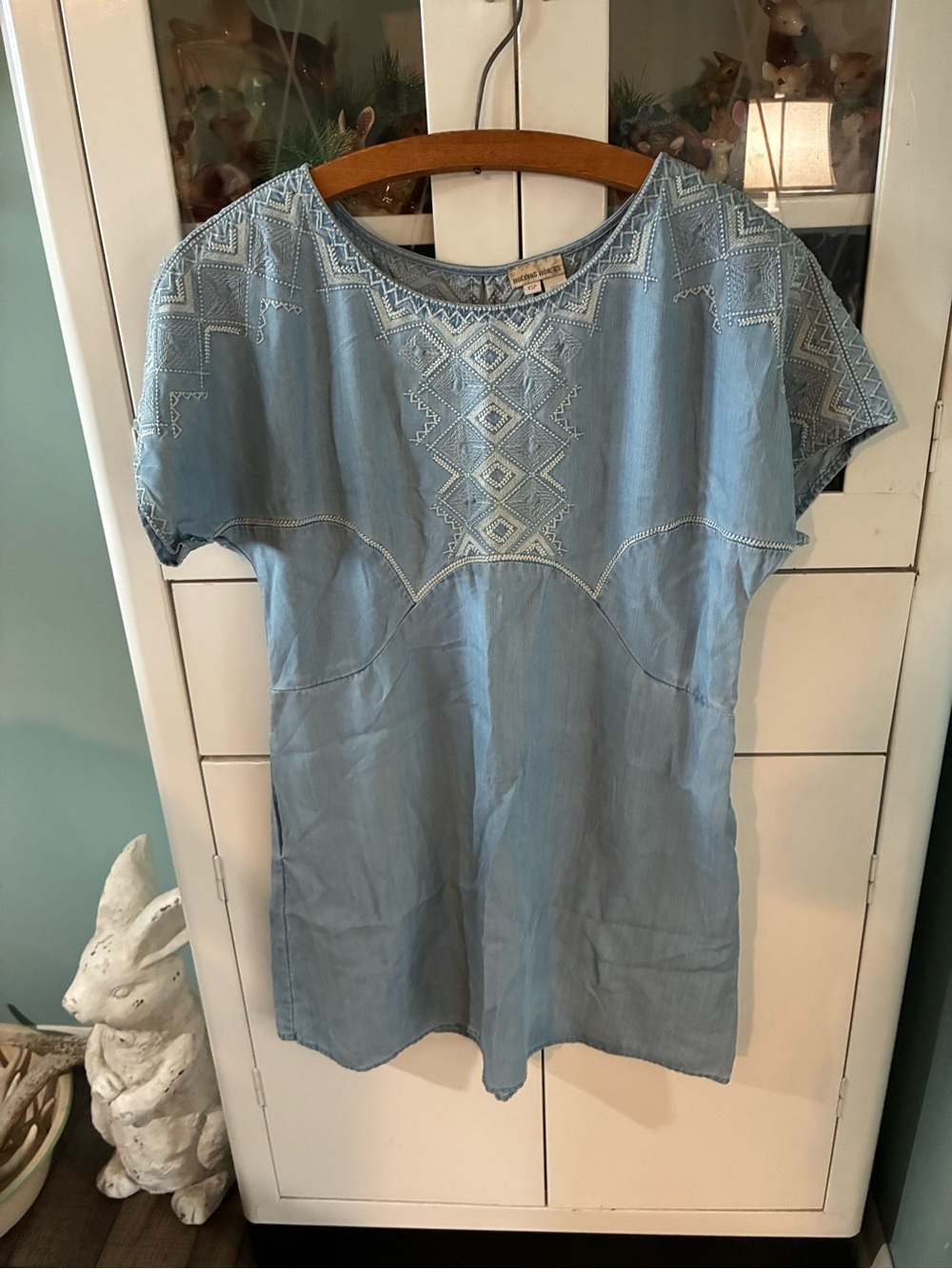 Holding Horses sz XSP Light Blue Embroidered Tunic Dress euc